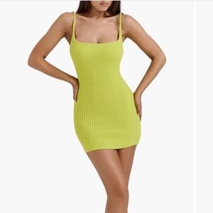 House of CB Neon Lime Ribbed Bodycon Mini Skirt
